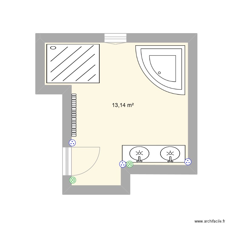 sdb 1er. Plan de 1 pièce et 13 m2