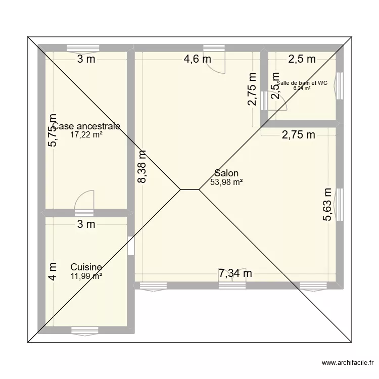 SUGGESTION DE PLAN DE LA CASE A AMELIORER. Plan de 4 et 89 m² SUGGESTION DE PLAN DE LA CASE A AMELIORER. Plan de 4 et 89 m²