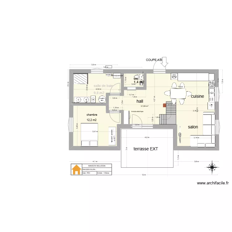 maison MEUSSIA. Cote r&eacute;servation &eacute;gout et eau. Plan de 