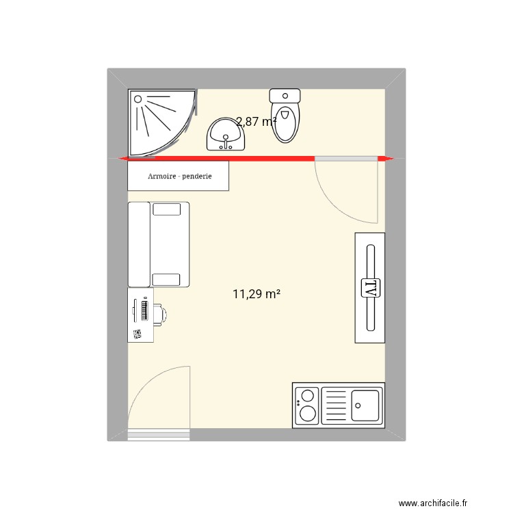 STUIO BIS. Plan de 2 pièces et 14 m2