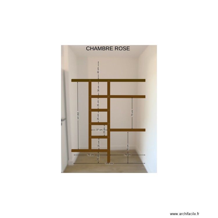 PLACARD CHAMBRE ROSE. Plan de 5 pièces et 0 m2