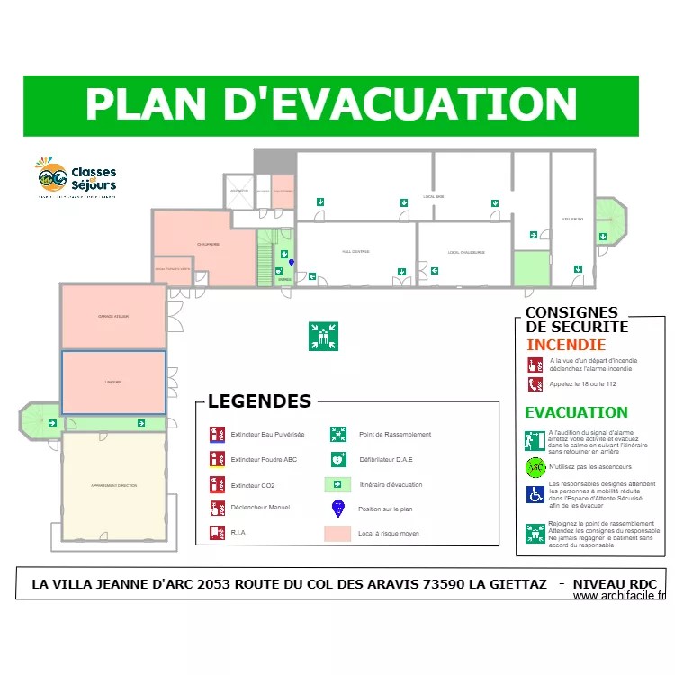 Plan Evac VJA RDC. Plan de 19  et 917 m²