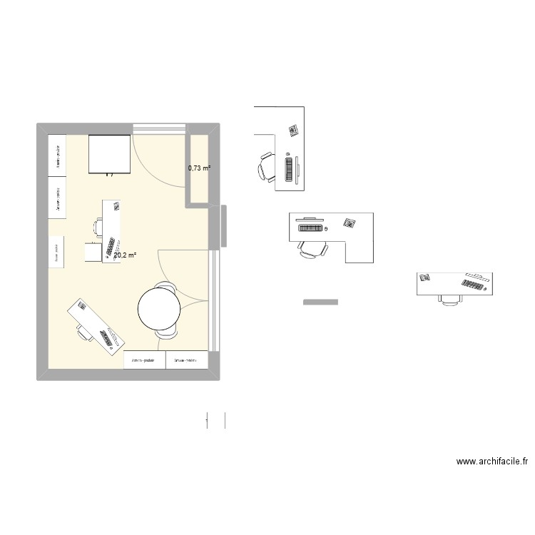 bureau. Plan de 2 pièces et 21 m2
