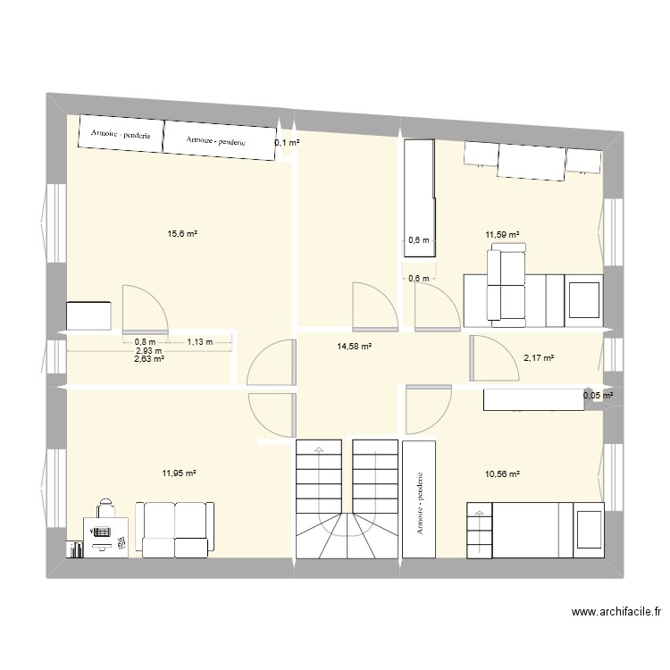 etage maison. Plan de 9 pièces et 69 m2