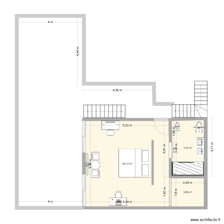 1er. Plan de 3 pièces et 39 m2