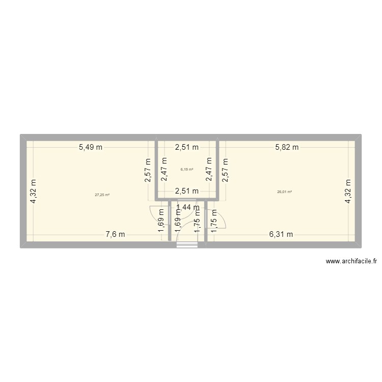 GALLET. Plan de 3 pièces et 59 m2