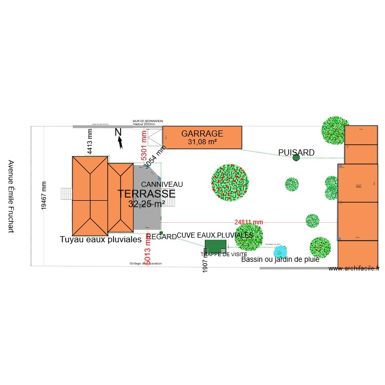 PLAN DE MASSE TERRASSE APRES. Plan de 3 pièces et 141 m2