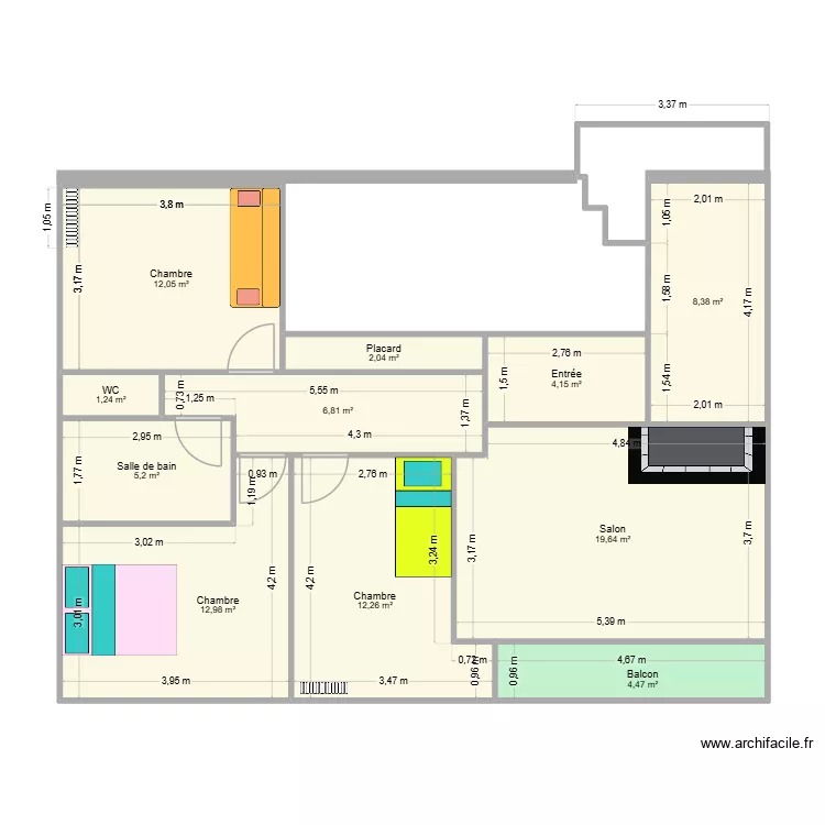 Appartement Ledru Rollin 2. Plan de 6  et 65 m²