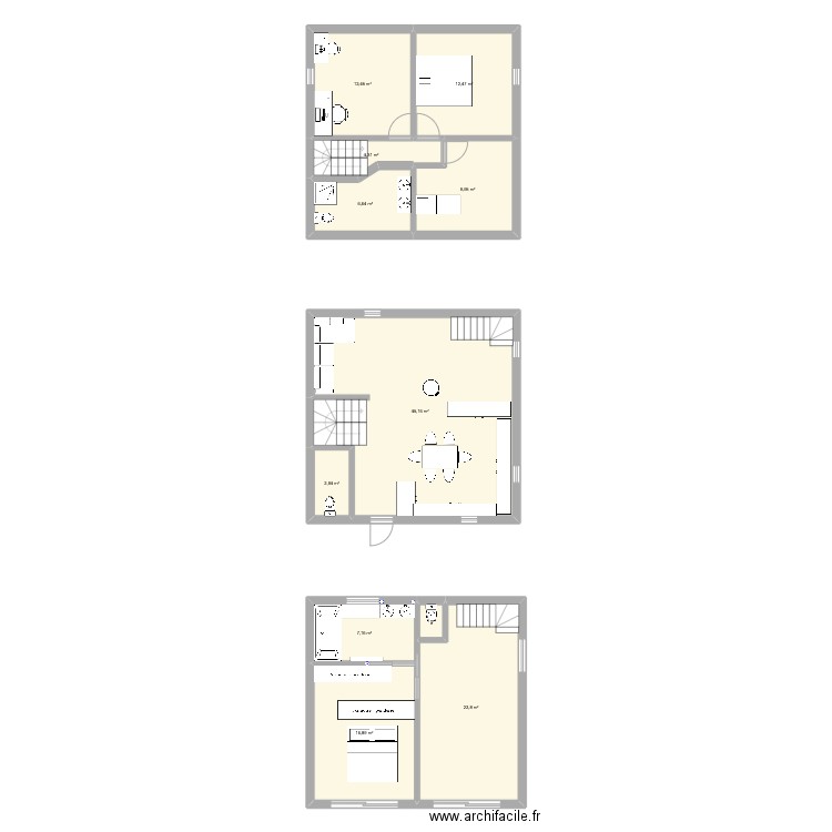 Betonnette. Plan de 11 pièces et 142 m2