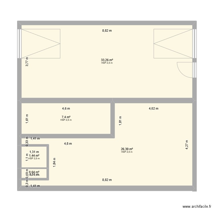ALM. Plan de 5 pièces et 69 m2