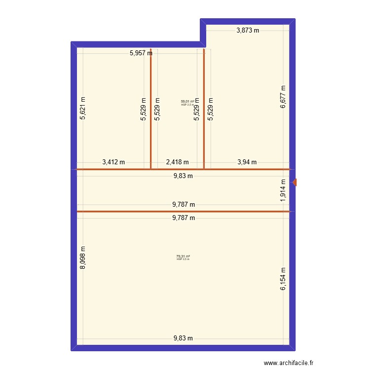 C.F appart. Plan de 2 pièces et 138 m2
