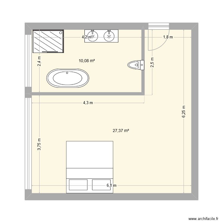 3 Epis CH PAR. Plan de 2 pièces et 37 m2