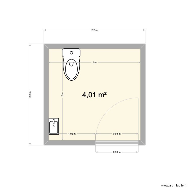 JEDYARD WC. Plan de 1 pièce et 4 m2