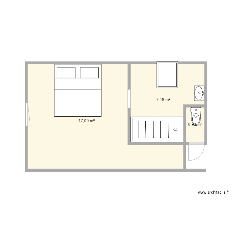 Ch SDB Parentale. Plan de 3 pièces et 25 m2