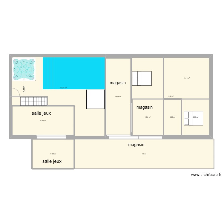 sous sol salle. Plan de 10 pièces et 246 m2
