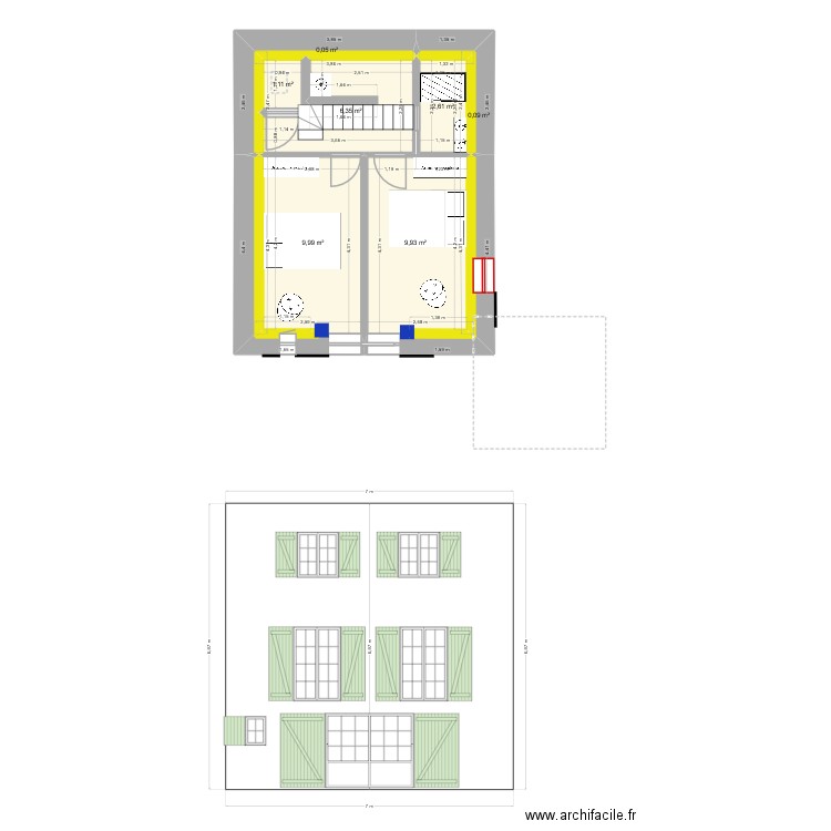 111 A. Plan de 16 pièces et 140 m2