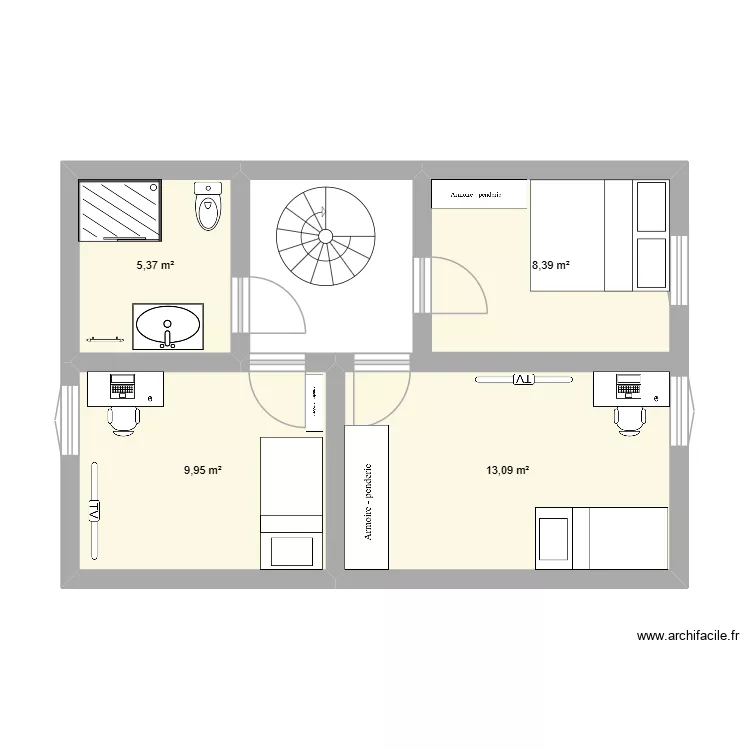 Plan 1er floor - ammenag&eacute;. Plan de 4  et 37 m²