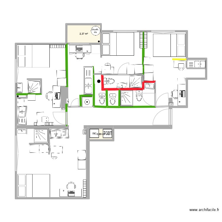 RICHELIEU2 V11. Plan de 2 pièces et 3 m2