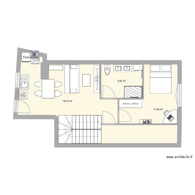 NOUVEAU RDC URTIN. Plan de 4 pièces et 47 m2