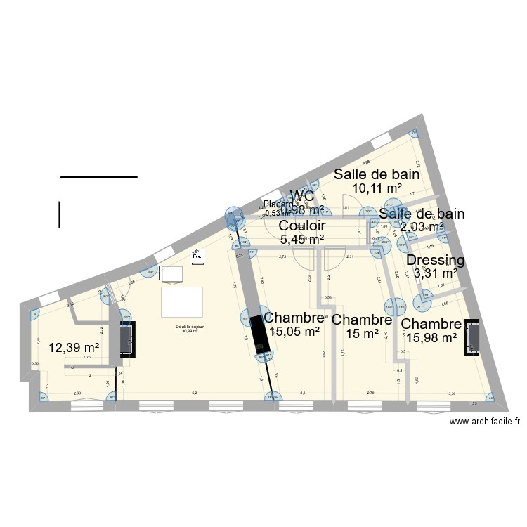 1CJ_Cloisons 3. Plan de 11 pièces et 112 m2