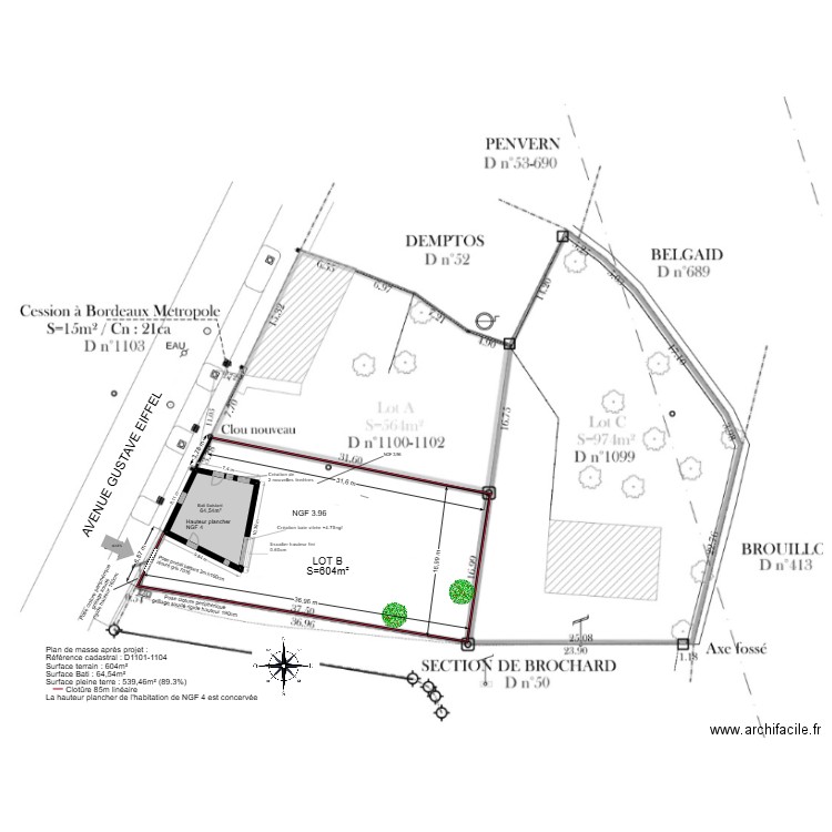 PLAN DE MASSE APRES PROJET CLOTURE. Plan de 1 pièce et 65 m2