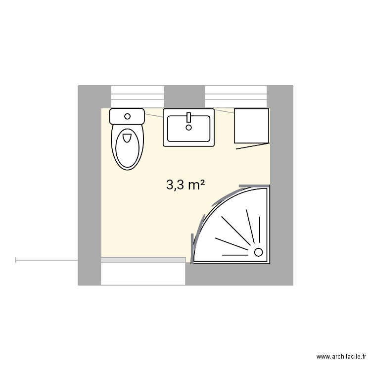 Sdb. Plan de 1 pièce et 3 m2