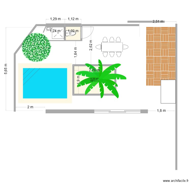 plan douche ext. SAS ORRI. Plan de 2 pièces et 6 m2