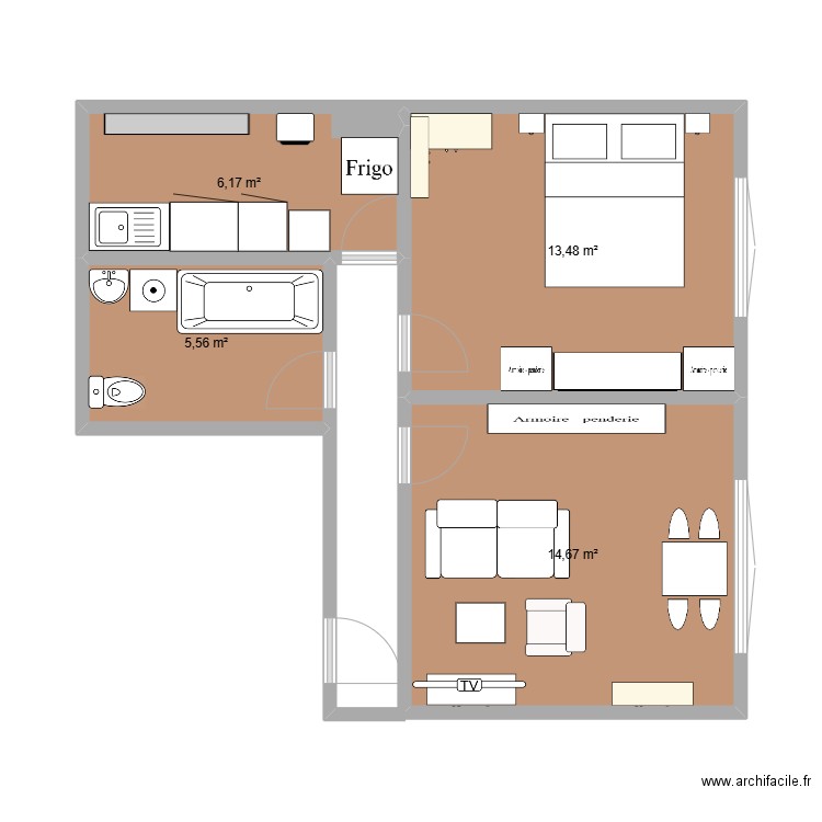 uccle. Plan de 4 pièces et 40 m2