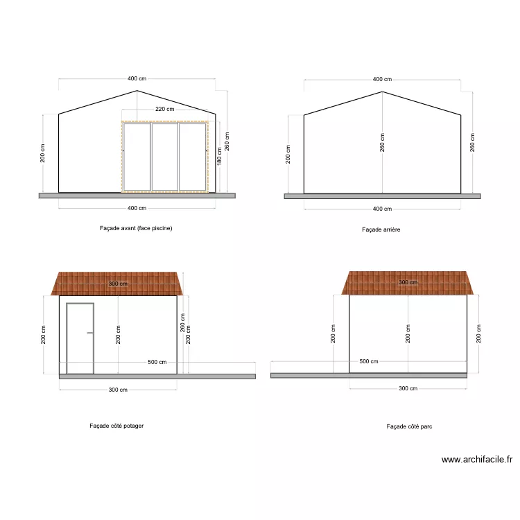 Façades abri de jardin pour mise en situation. Plan de Façades abri de jardin pour mise en situation. Plan de