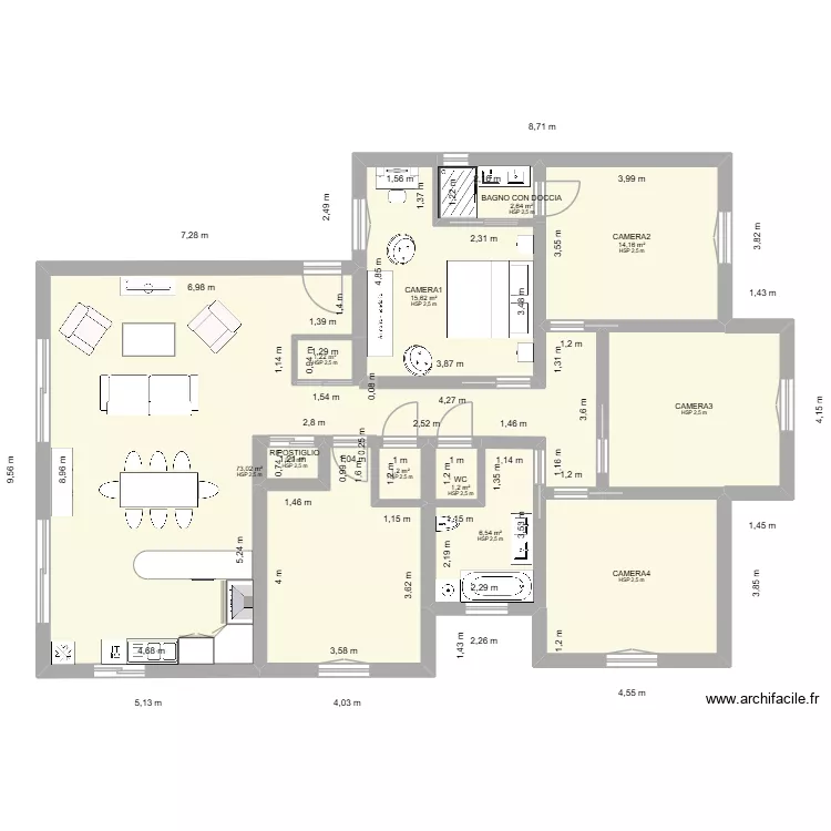 crisx4. Plan de 11  et 145 m²
