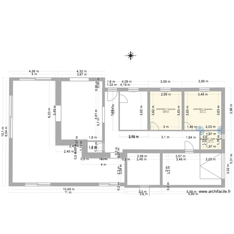 Extension. Plan de 3 pièces et 27 m2