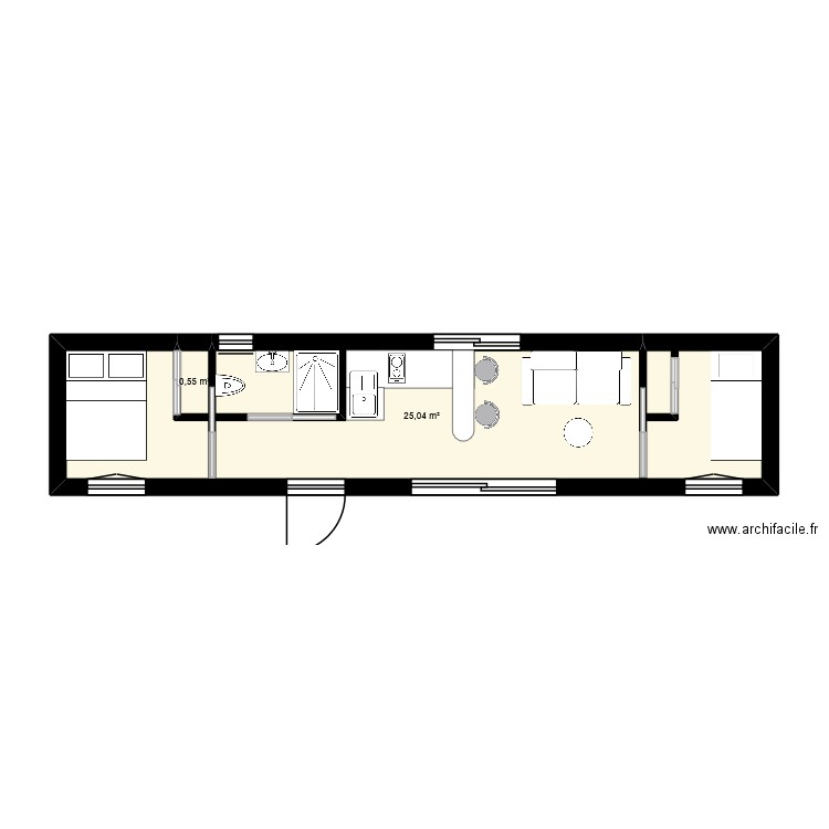 container 2 chambres. Plan de 2 pièces et 26 m2