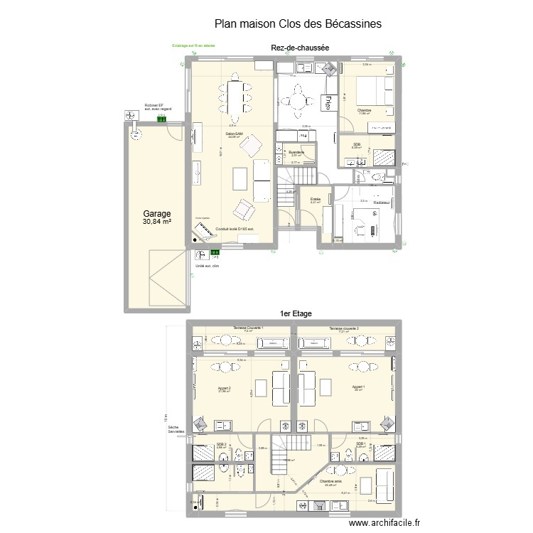 MAISON RDC CLOS DES BECASSINES GARAGE GAUCHE. Plan de 17 pièces et 206 m2