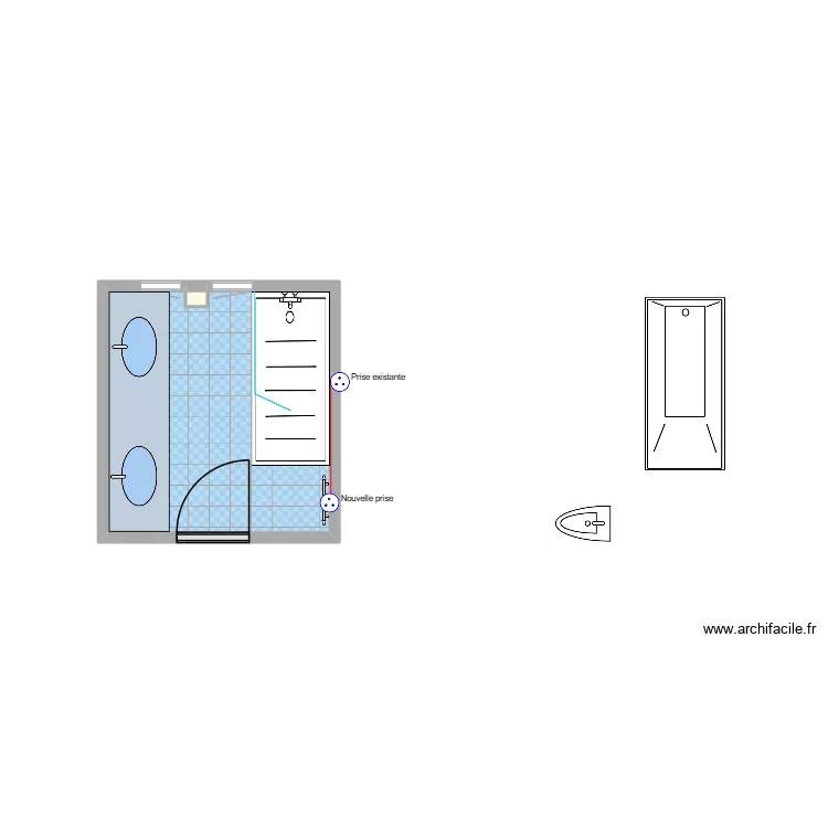 petite salle de bain future. Plan de 2  et 5 m²