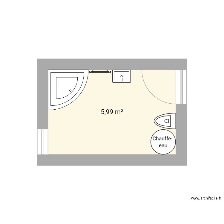 Salle de bains étudiante. Plan de 1 pièce et 6 m2