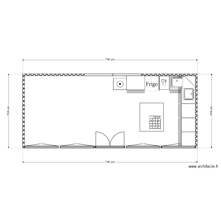 terrasse10. Plan de 1 pièce et 22 m2