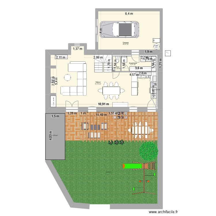 Maison Pradelle Jardin. Plan de 14 pièces et 145 m2