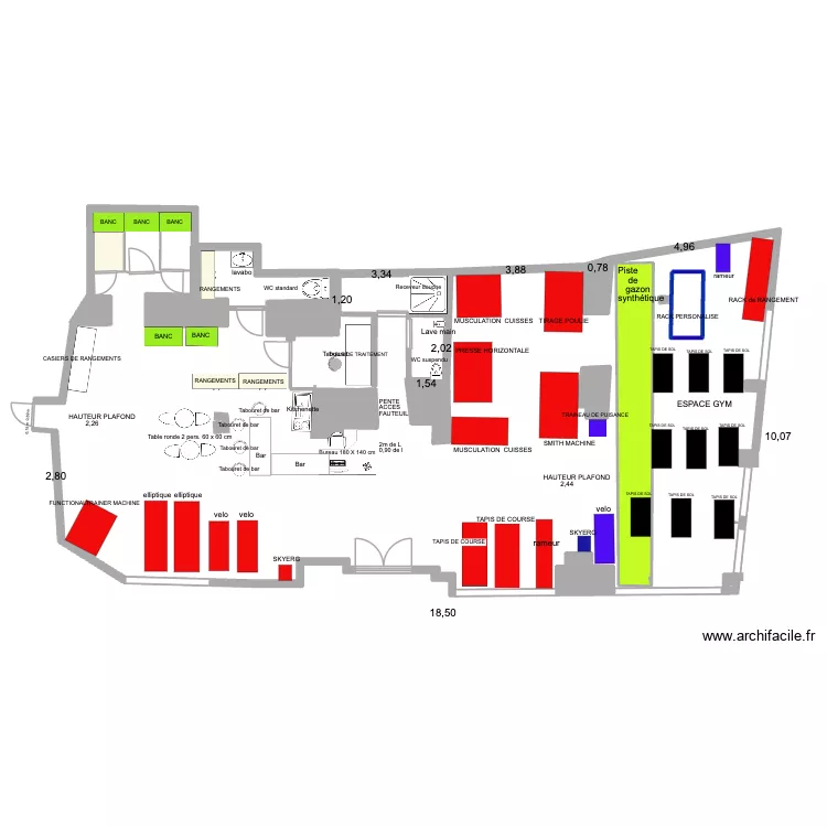 PLANS ESPACE GYM. Plan de 7  et 16 m²