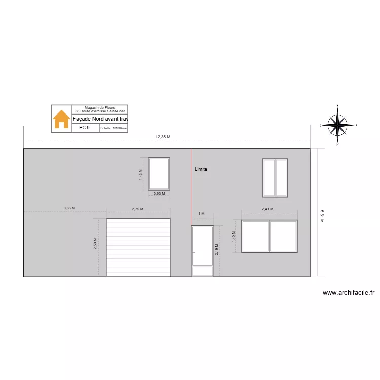 PC 9 Fa&ccedil;ade nord avant travaux. Plan de 