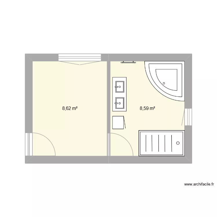 SDB. Plan de 2 et 17 m² SDB. Plan de 2 et 17 m²