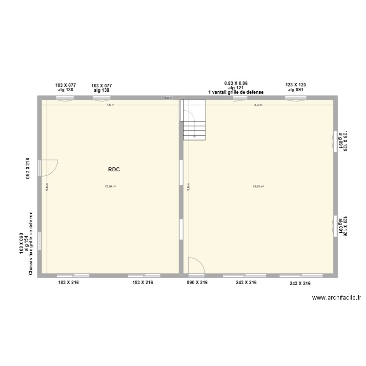 PLAN SERRIERE  FENETRE. Plan de 3 pièces et 226 m2