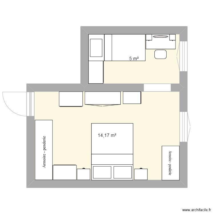 Chambre enfance. Plan de 2 pièces et 19 m2