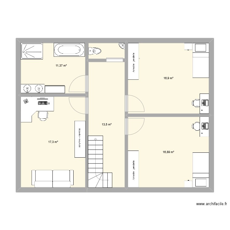 Projet v1 - Etage. Plan de 5 pièces et 76 m2