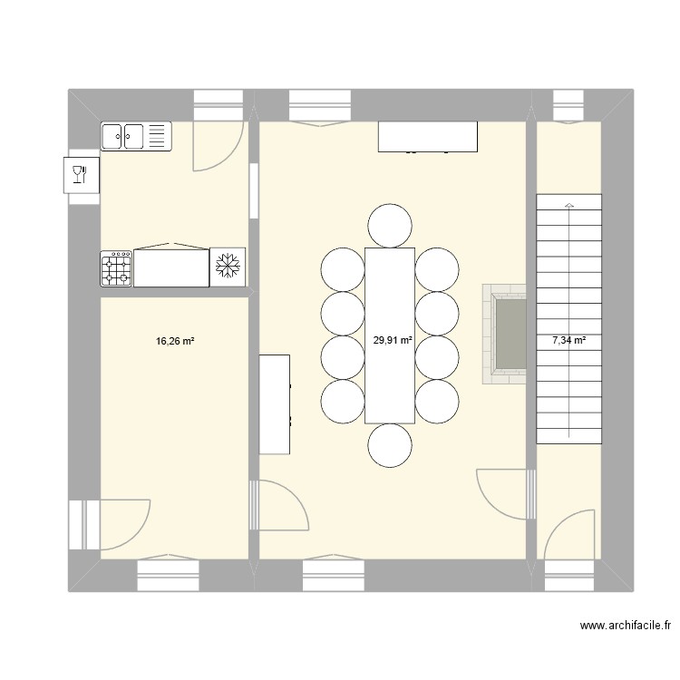 Tannières. Plan de 3 pièces et 54 m2