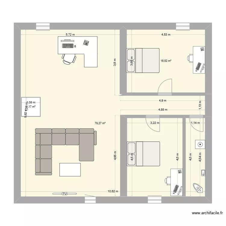 DD Etage 2. Plan de 3 Pièces et 98 m² DD Etage 2. Plan de 3 Pièces et 98 m²