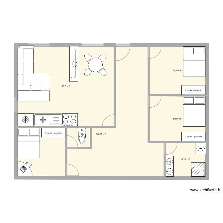 TP_archifacile_AGAY_GR1_2MTNED. Plan de 5 pièces et 93 m2