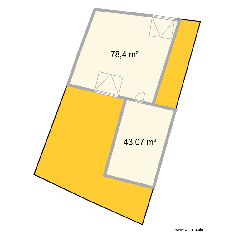roussy. Plan de 2 pièces et 121 m2