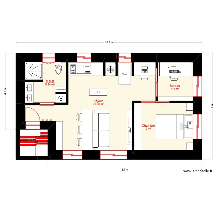 Maison 444. Plan de 4 pièces et 43 m2