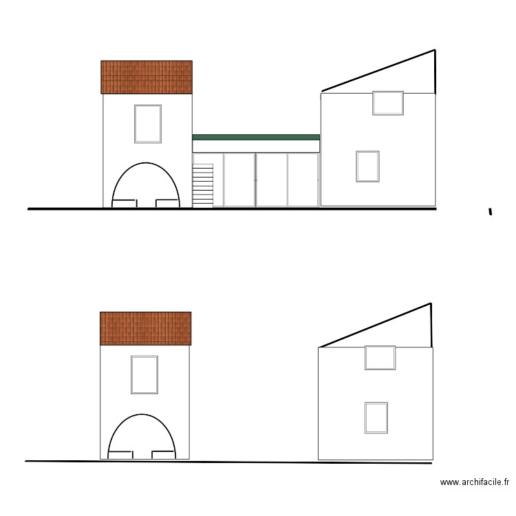 façade sud. Plan de 0 pièce et 0 m2