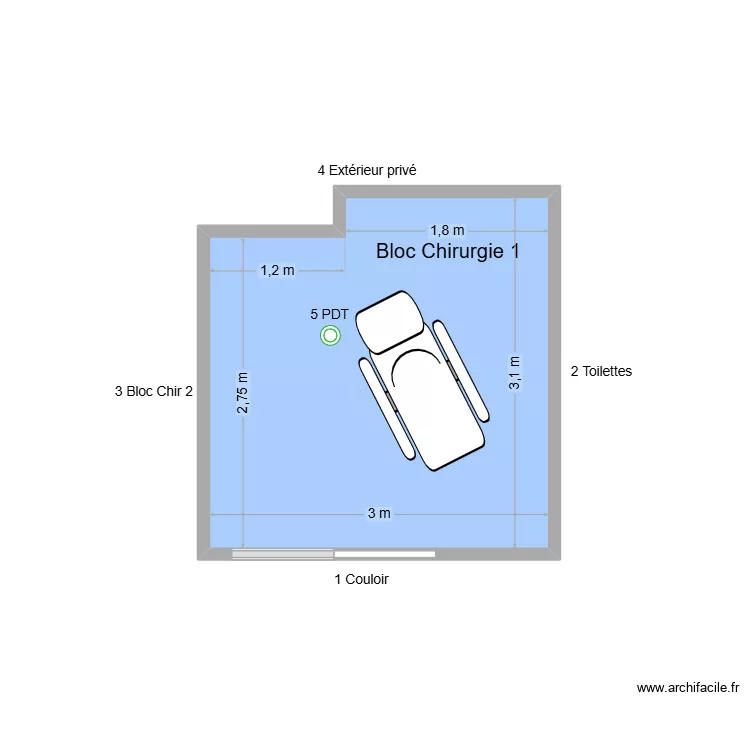 60711 Bloc Chirurgie 1. Plan de 1 Pièce et 9 m² 60711 Bloc Chirurgie 1. Plan de 1 Pièce et 9 m²